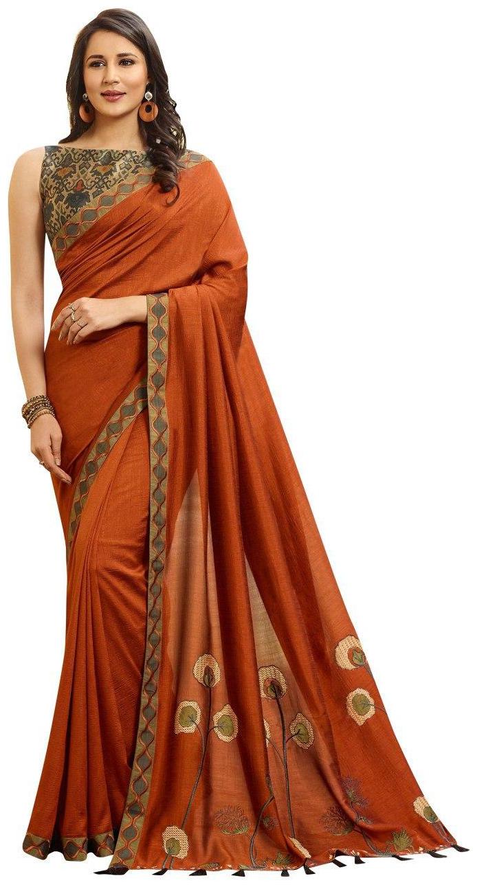 

Kusum Creation Artificial Silk Printed Orange Color Saree with Blouse