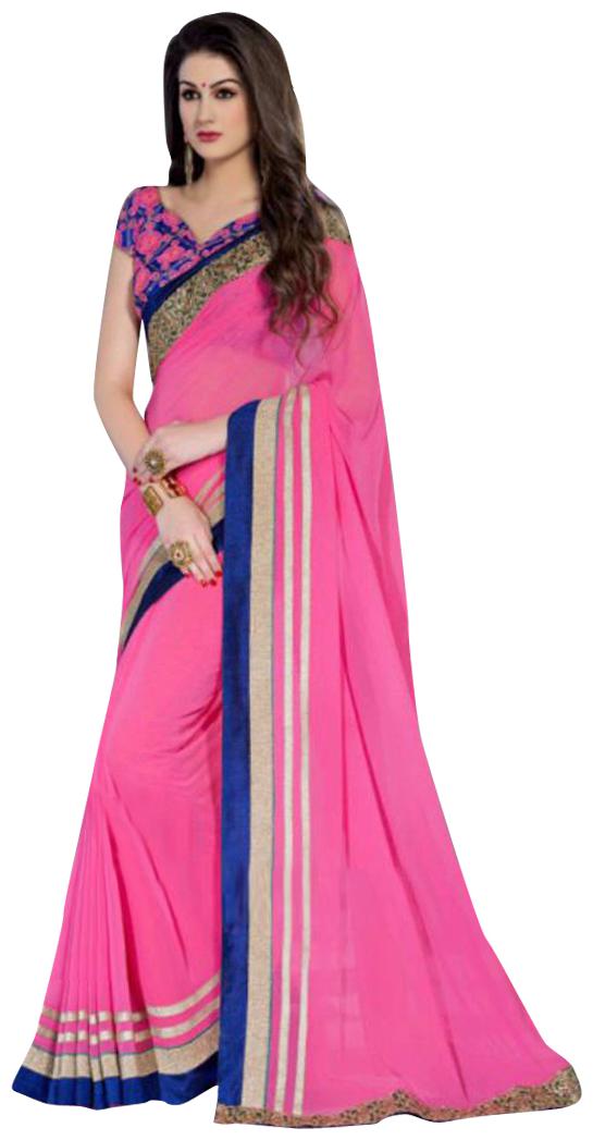 

Kusum Creation Georgette Embroidered Pink Color Saree with Blouse