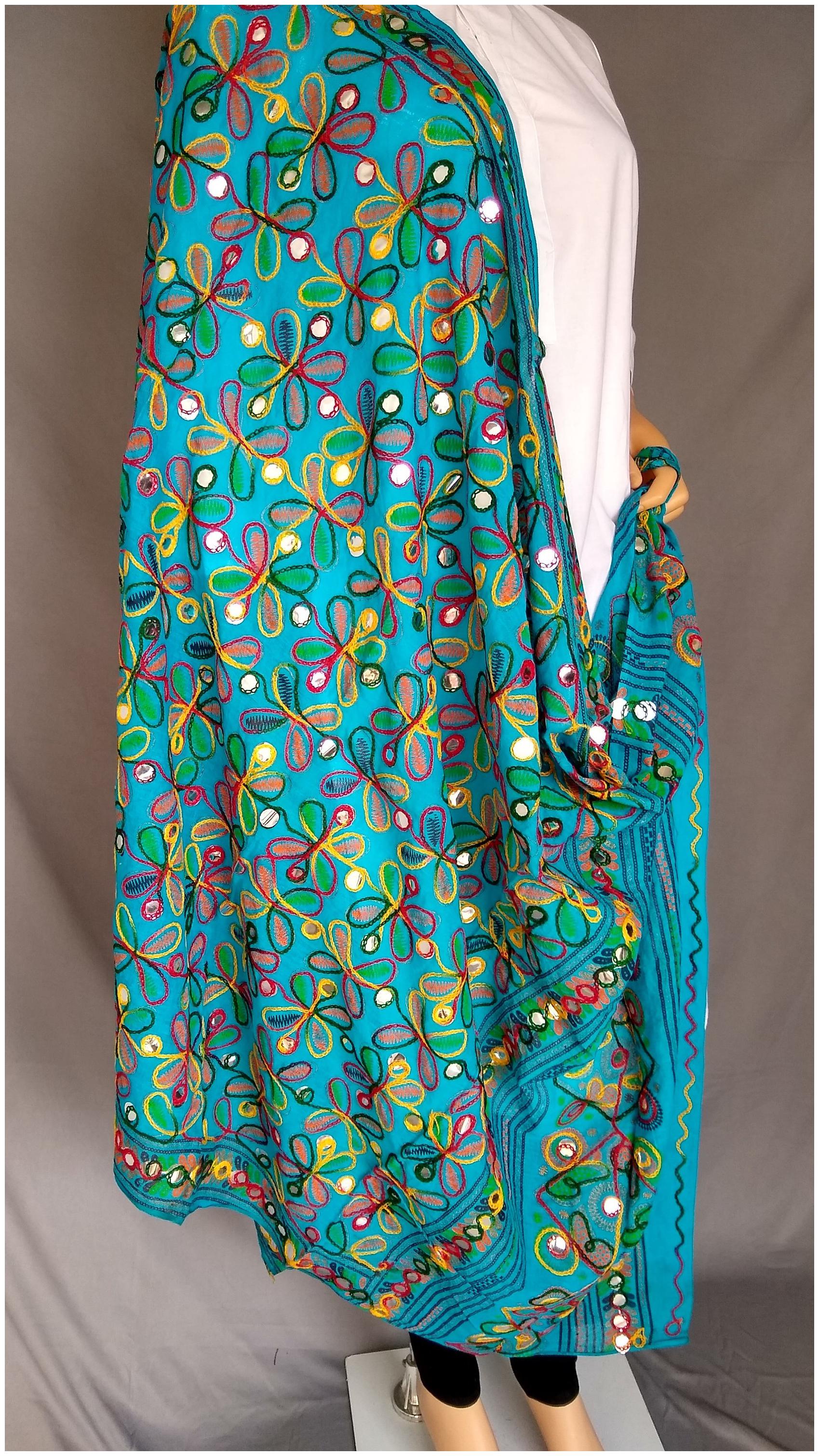 

Kutch Handmade Full Embroidered Dupatta Indian Traditional Wear Dupatta Mirror Work Embroidered Dupatta Women s Beautiful Cotton Dupatta