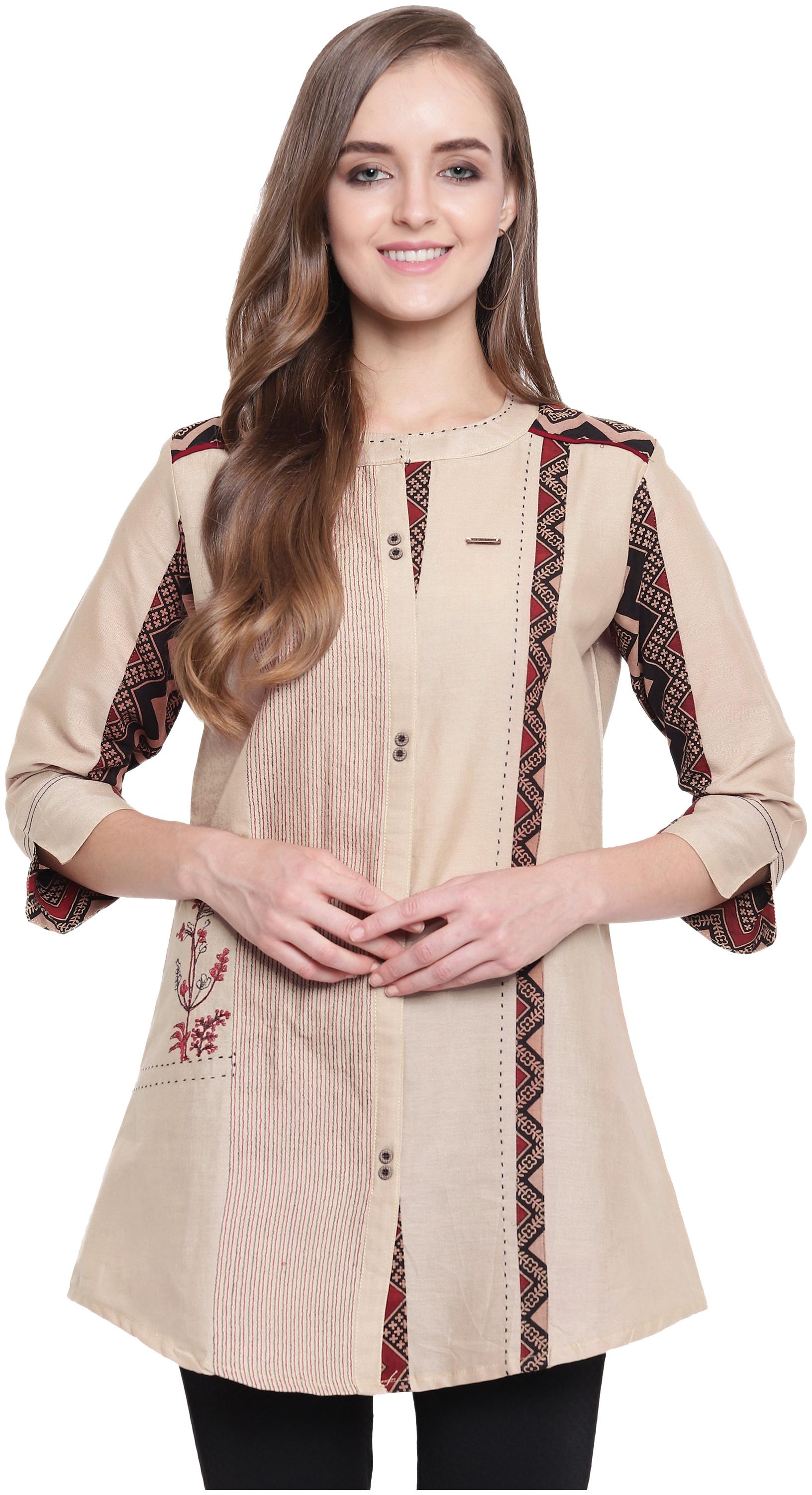 

Kvsfab Women Embroidered A-line top - Beige