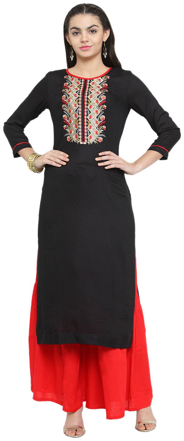 

Kvsfab Black Red Color Embrodiery Un Stitched Dress Material