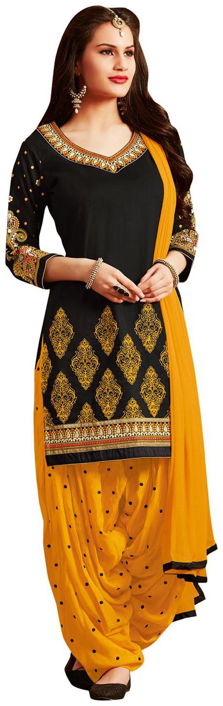 

Kvsfab Black Yellow Pure Cotton Embroiderd Patiala un-stitched Dress Material