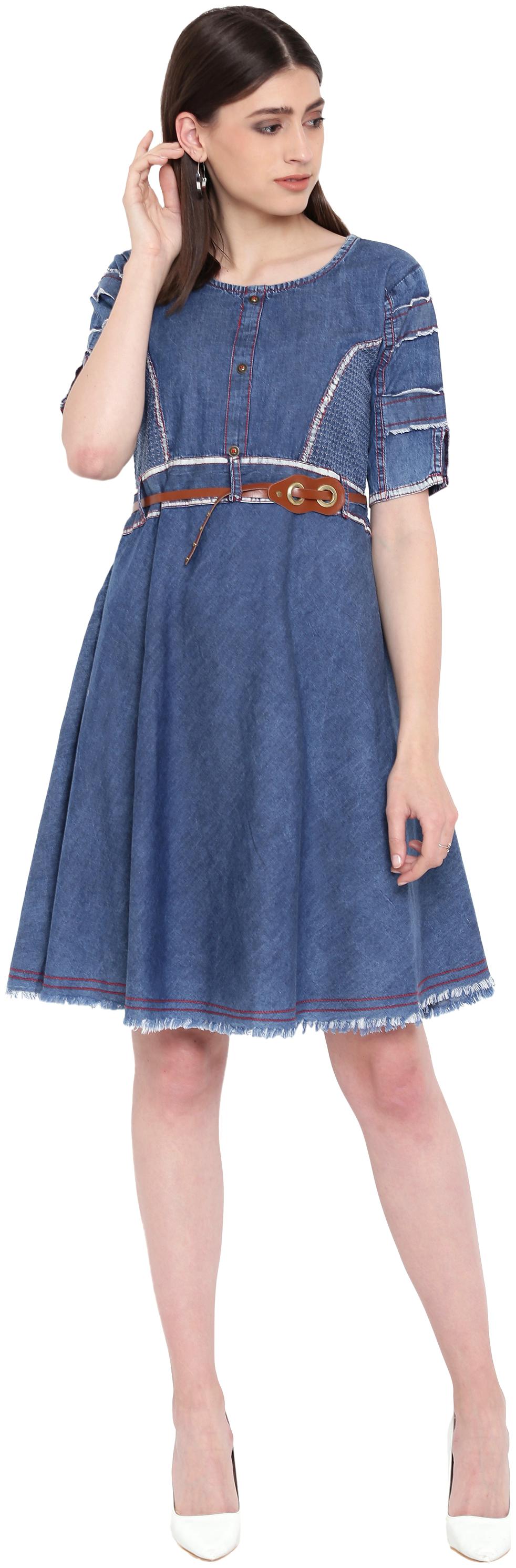 

Kvsfab Blue Color Denim A line dress