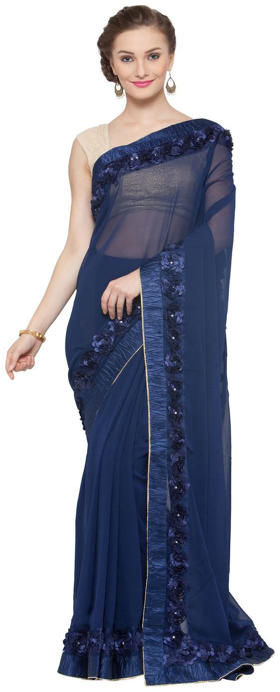 

Kvsfab Blue Solid Universal Regular Saree With blouse