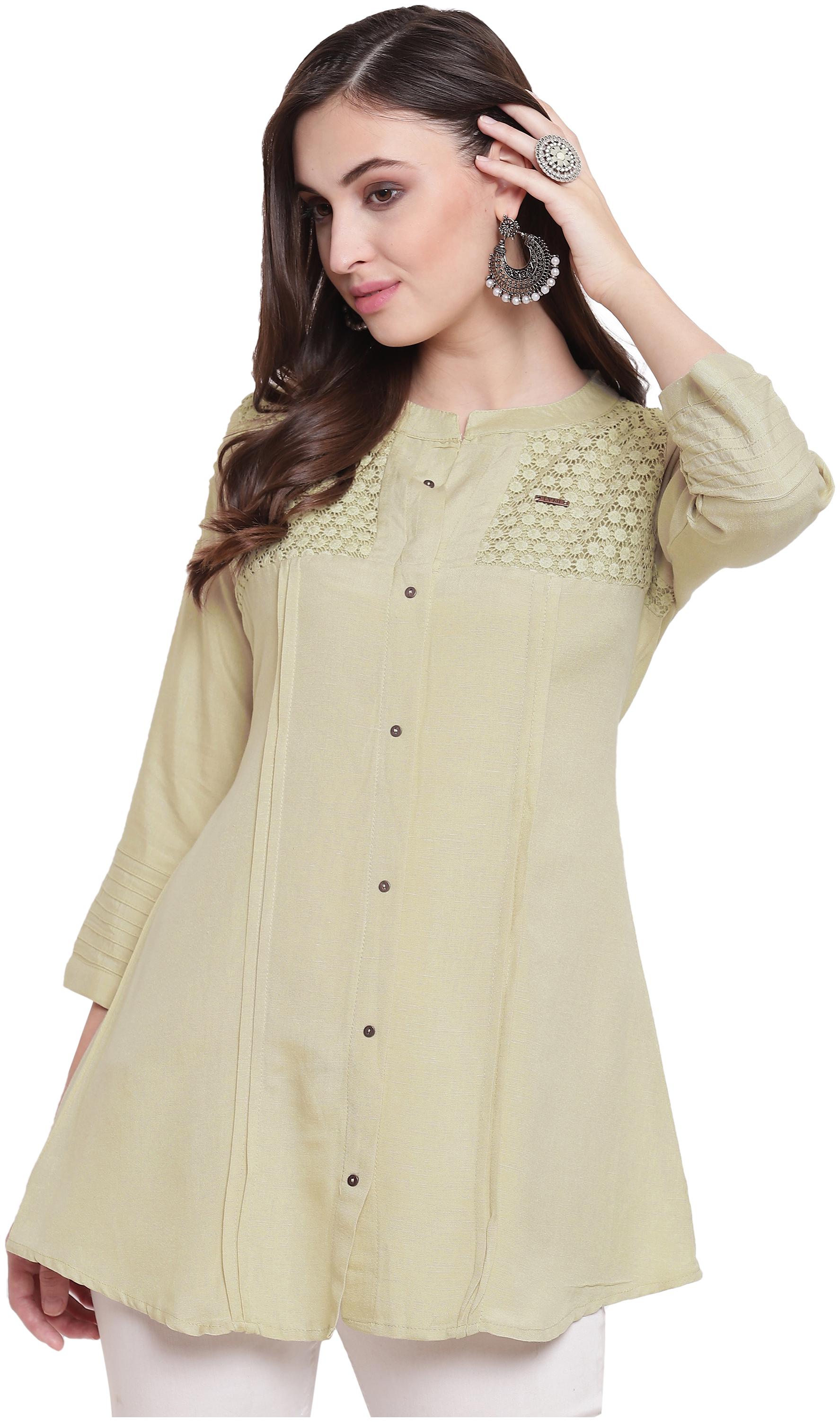 

Kvsfab Women Embroidered Regular tunic - Beige