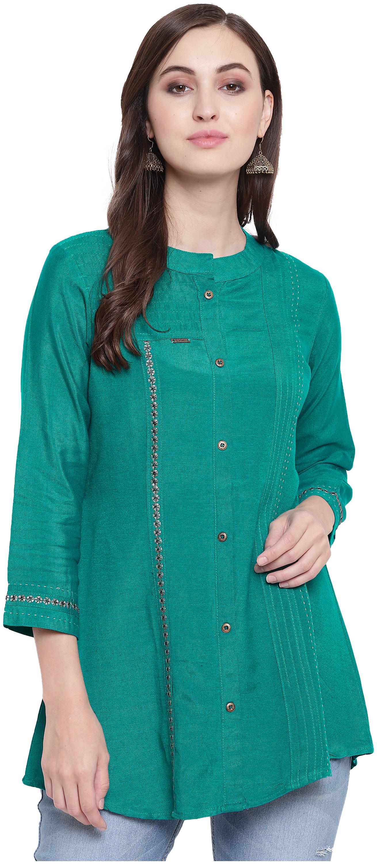 

Kvsfab Women Embroidered Regular tunic - Green