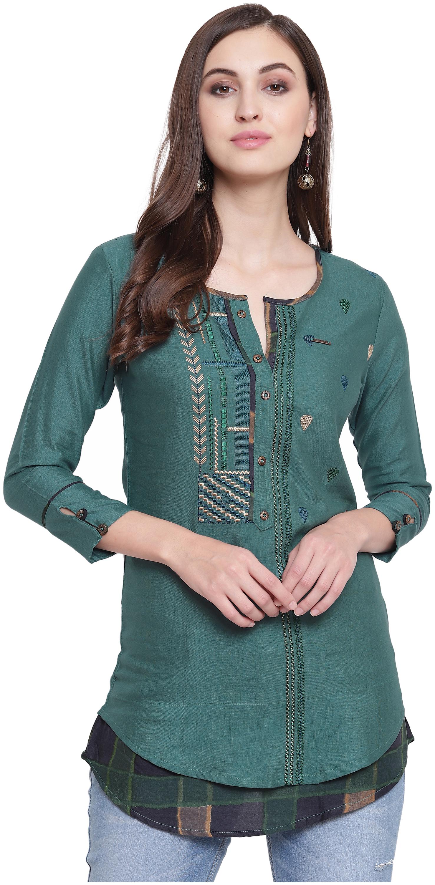 

Kvsfab Women Embroidered Regular tunic - Blue