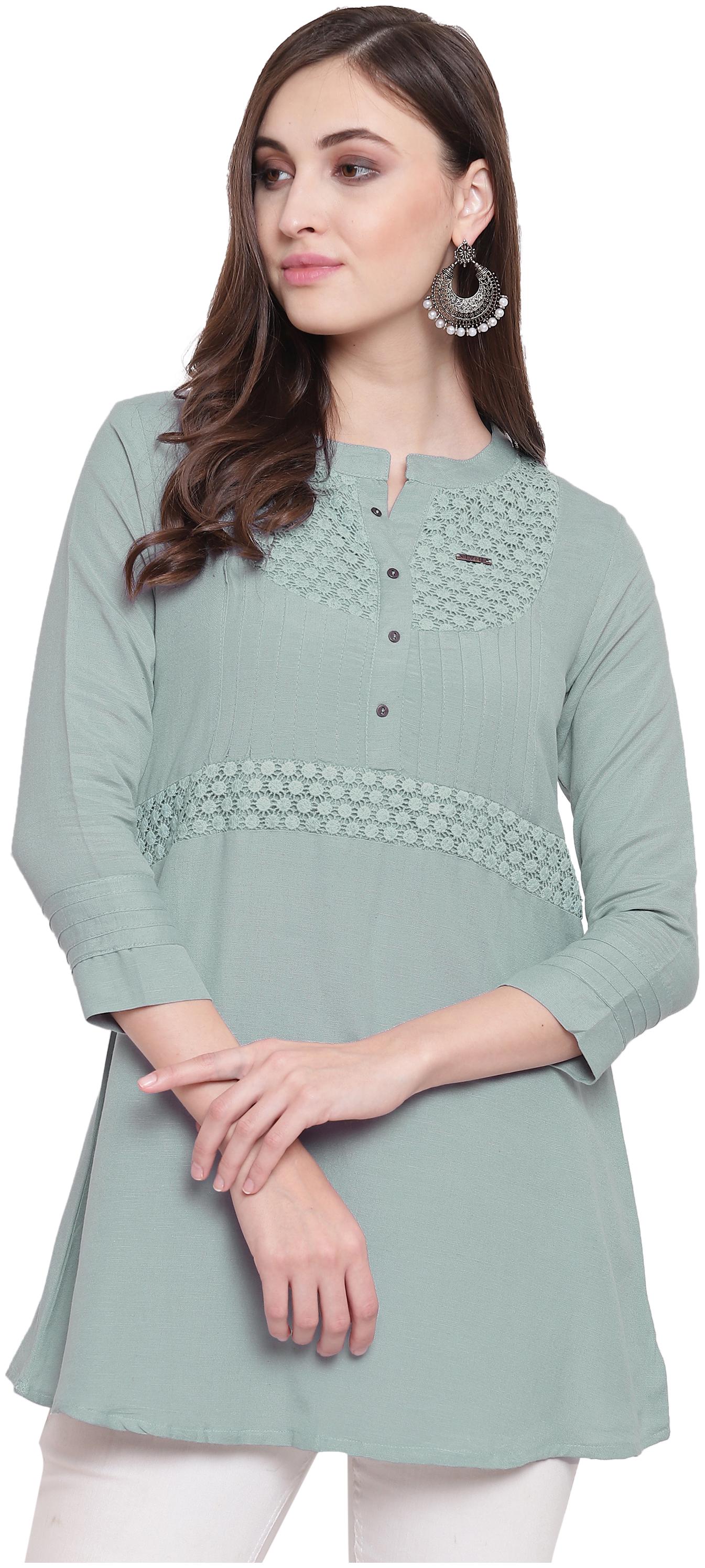 

Kvsfab Women Embroidered Regular tunic - Grey