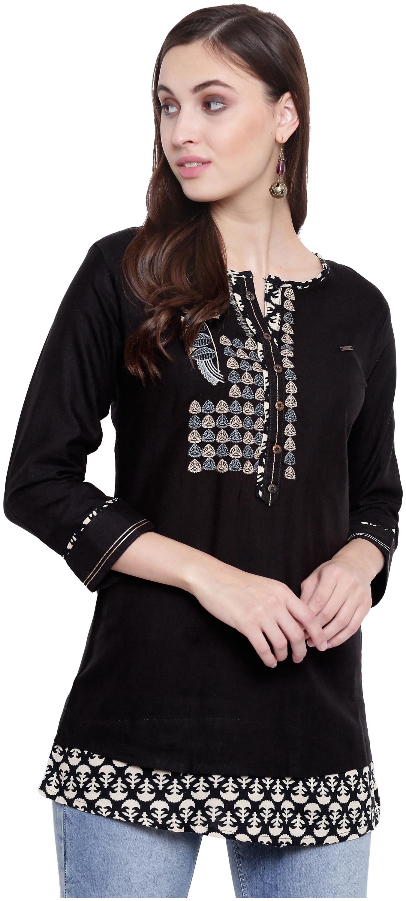 

Kvsfab Women Embroidered Regular tunic - Black