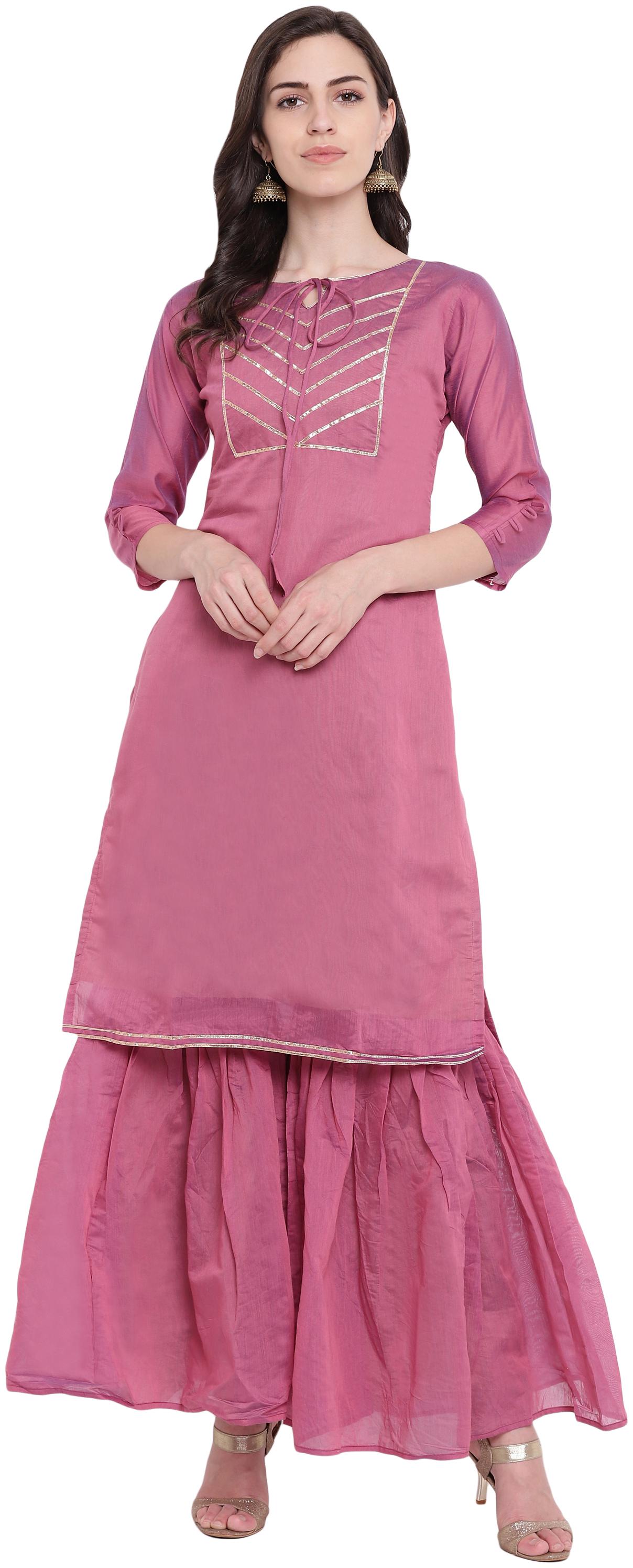 

Kvsfab Chandari Pink Stitched Kurta Set