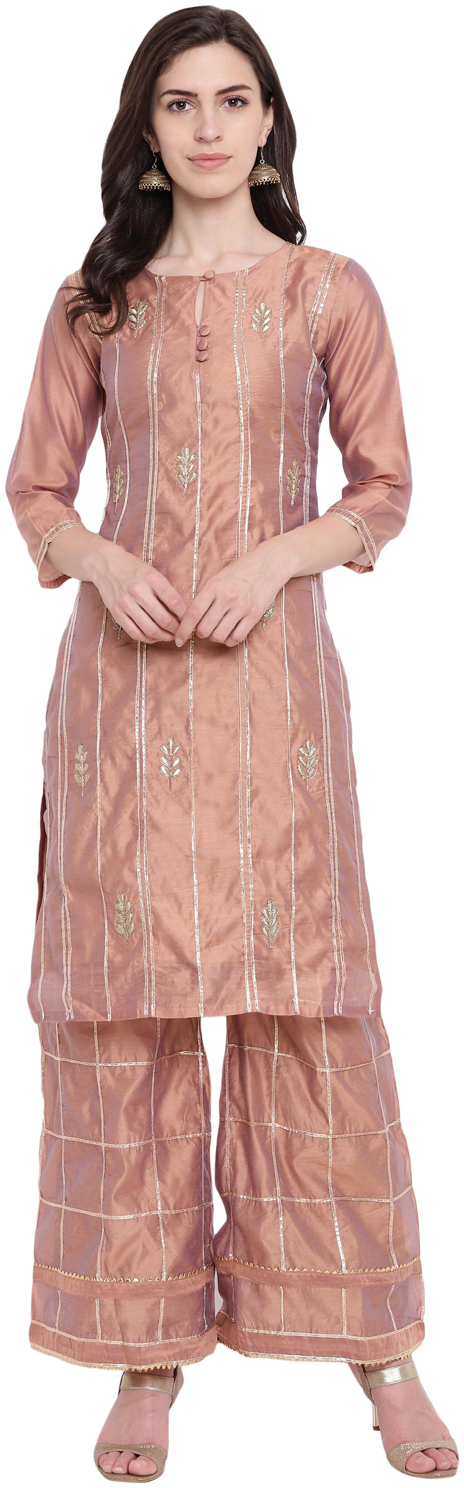 

Kvsfab Chandari Brown Stitched Kurta Set