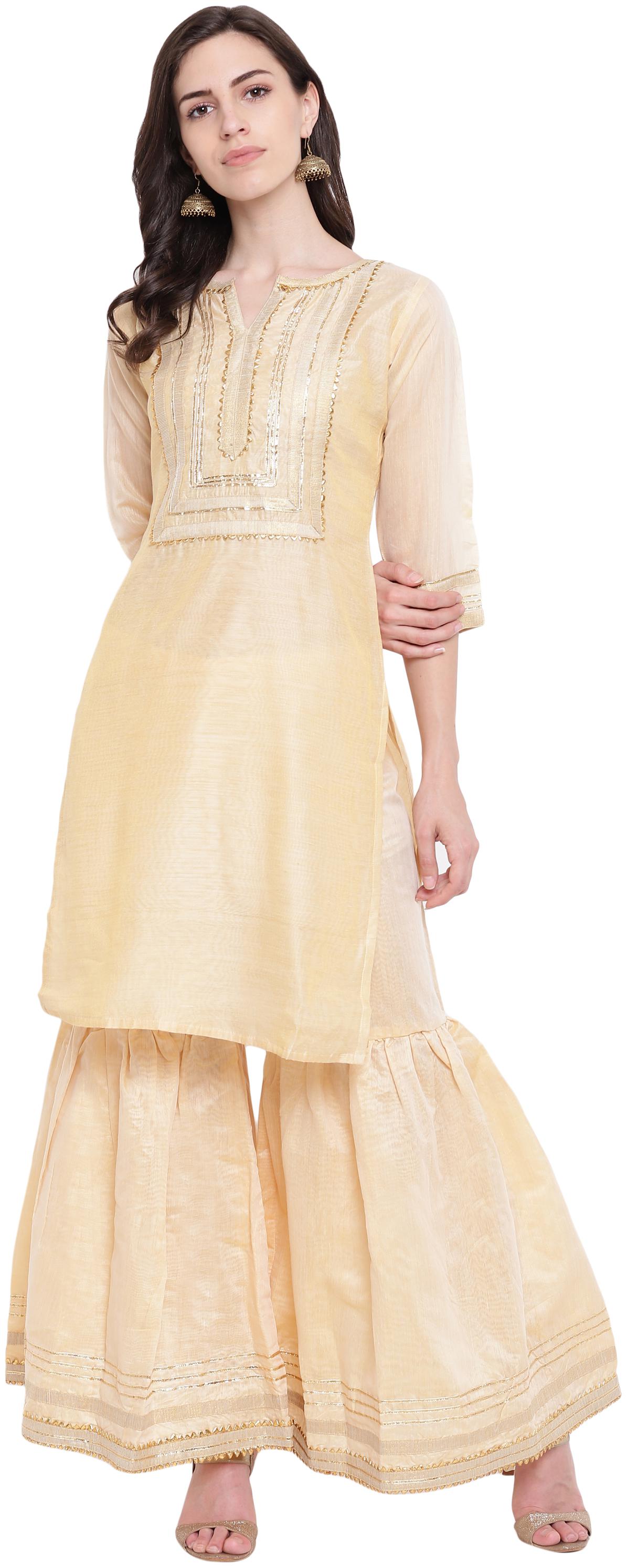 

Kvsfab Chandari Beige Stitched Kurta Set