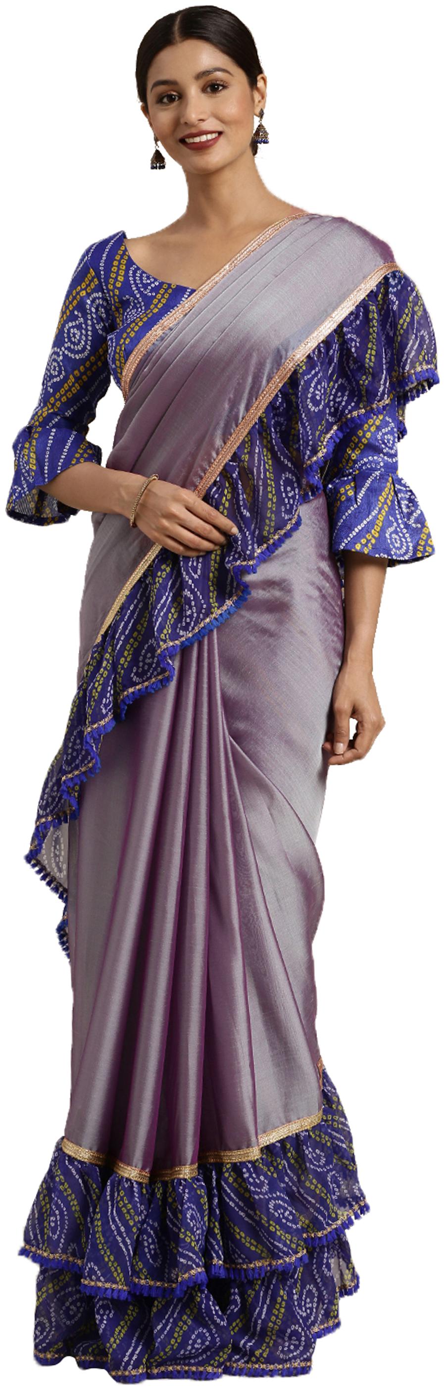 

Kvsfab Purple Solid Universal Ruffle Saree With Blouse With blouse