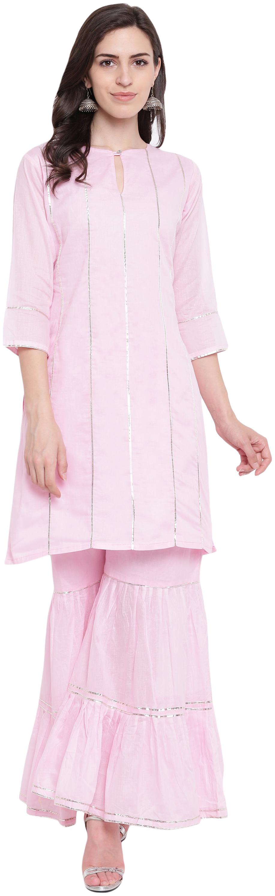 

Kvsfab Cotton Blend Pink Color Stitched Kurta Set