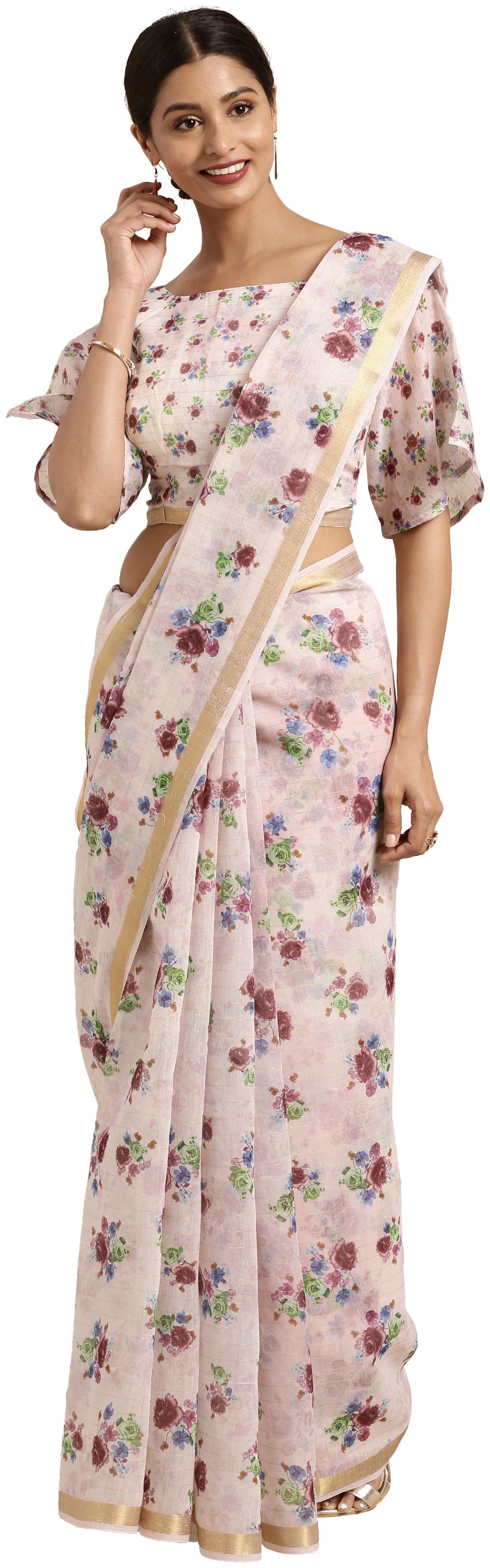 

Kvsfab Cotton Universal Saree Pink