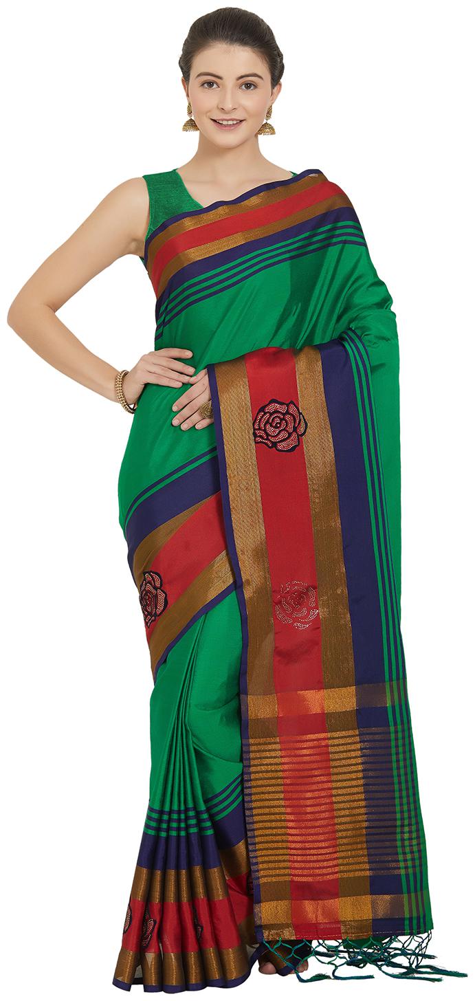 

kvsfab Cotton Silk swarovski work Saree KVSSR398 RV