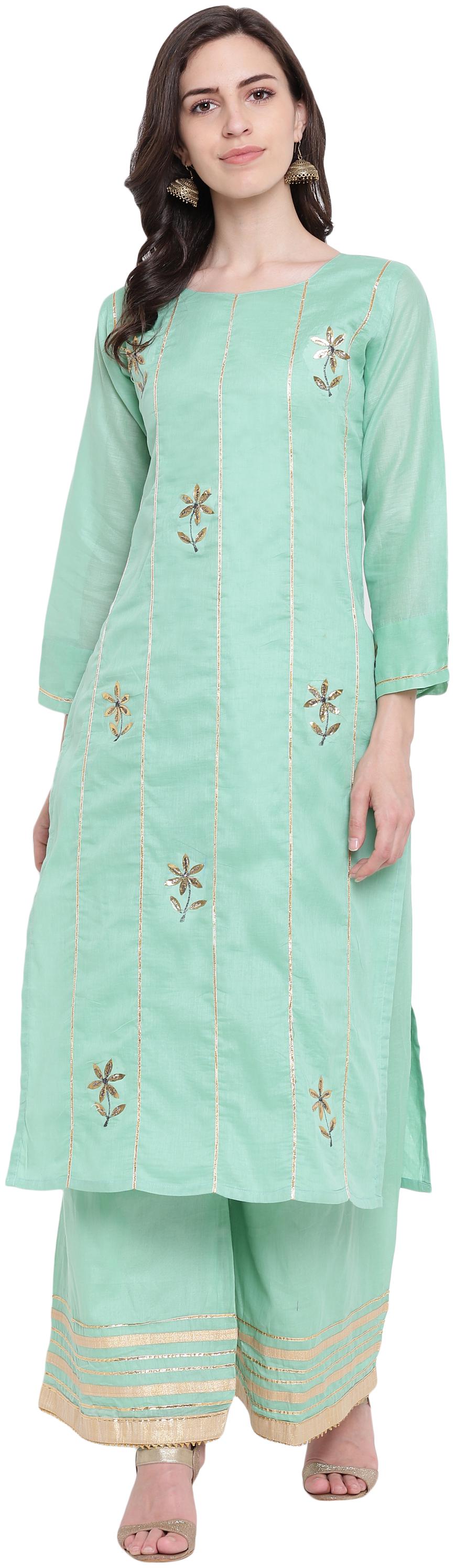 

Kvsfab Cotton Blend Green Color Stitched Kurta Set