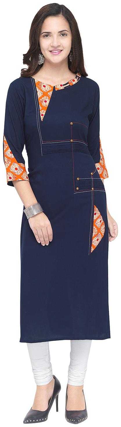

Kvsfab Women Navy Blue Solid Straight Kurta