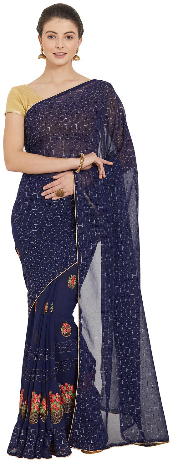 

kvsfab Georgette Foil Work with Embroidery Saree KVSSR417 RV