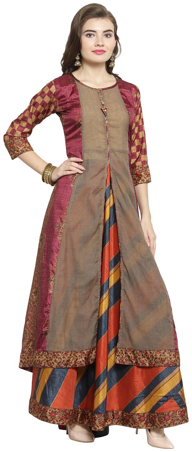 

Kvsfab Georgette Flared Multi Color Dress