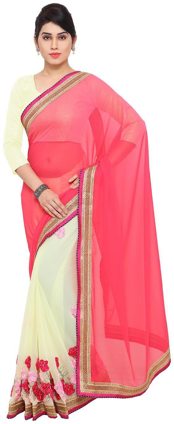 

Kvsfab Georgette Embroiderd Party Wear half n half saree