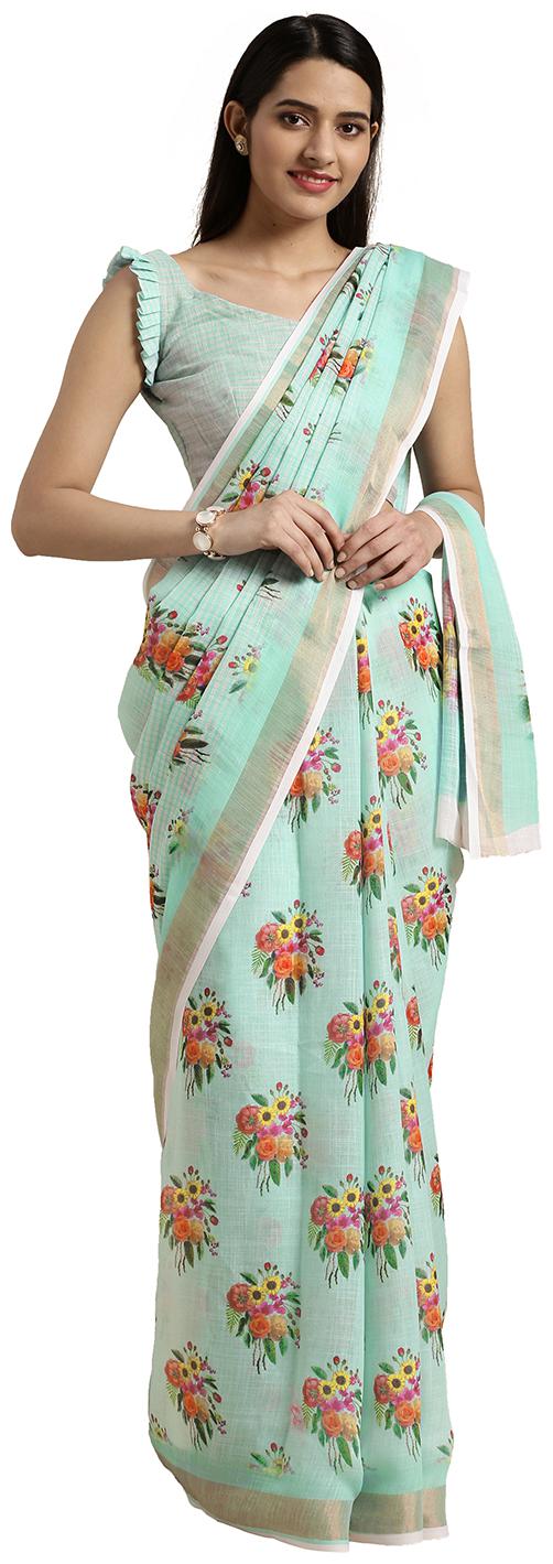 

Kvsfab Green Color Digital Print Cotton Saree