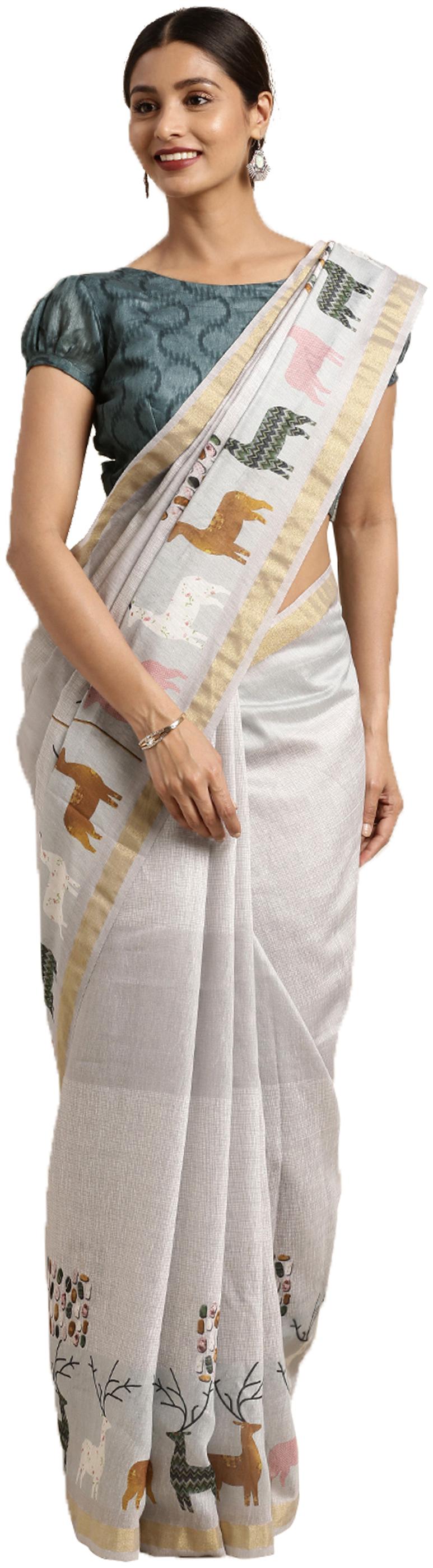

Kvsfab Linen Universal Saree Grey