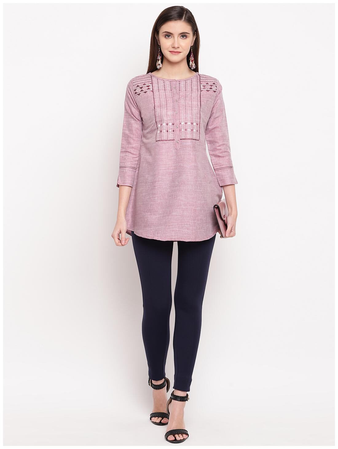 

Kvsfab Women Embroidered A-line top - Purple