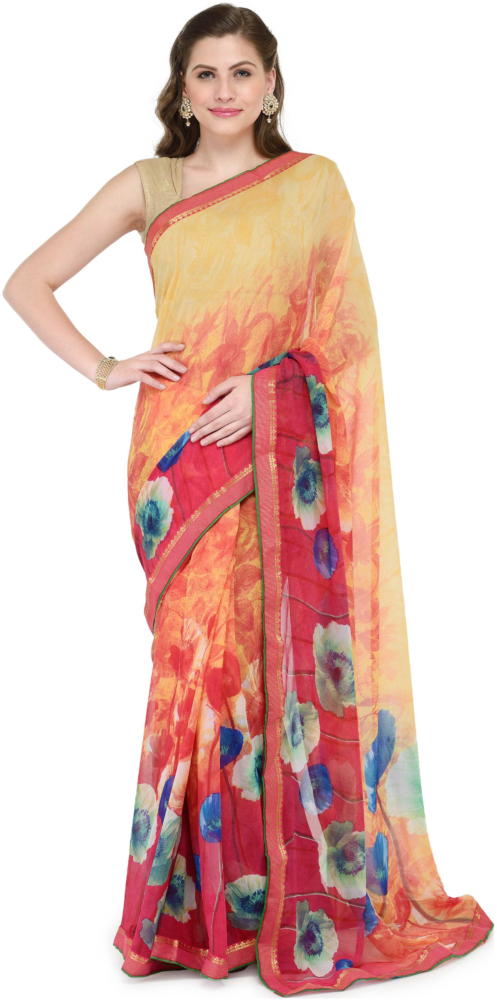 

Kvsfab Multi Color Printed Georgette Saree