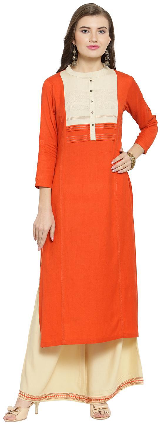 

Kvsfab Peach Cream Color Rayon Embroidered Kurta Set