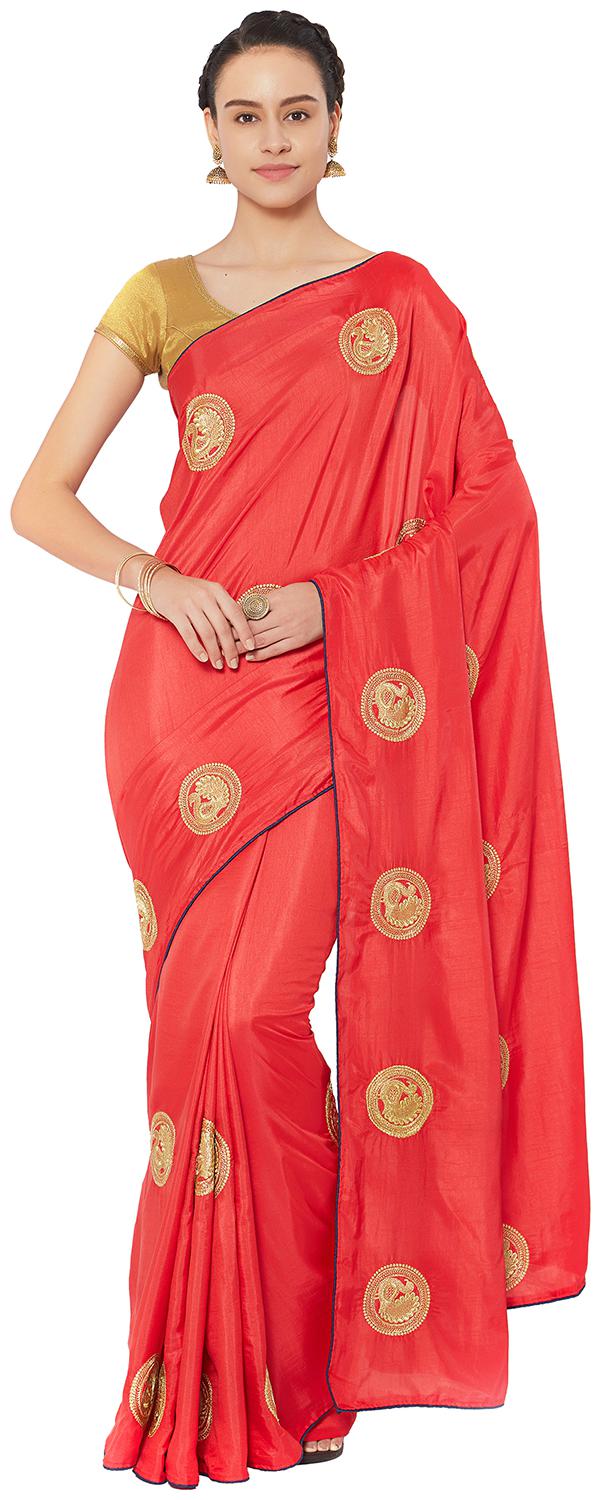 

Kvsfab Peach Pastel Green Zari Work Saree