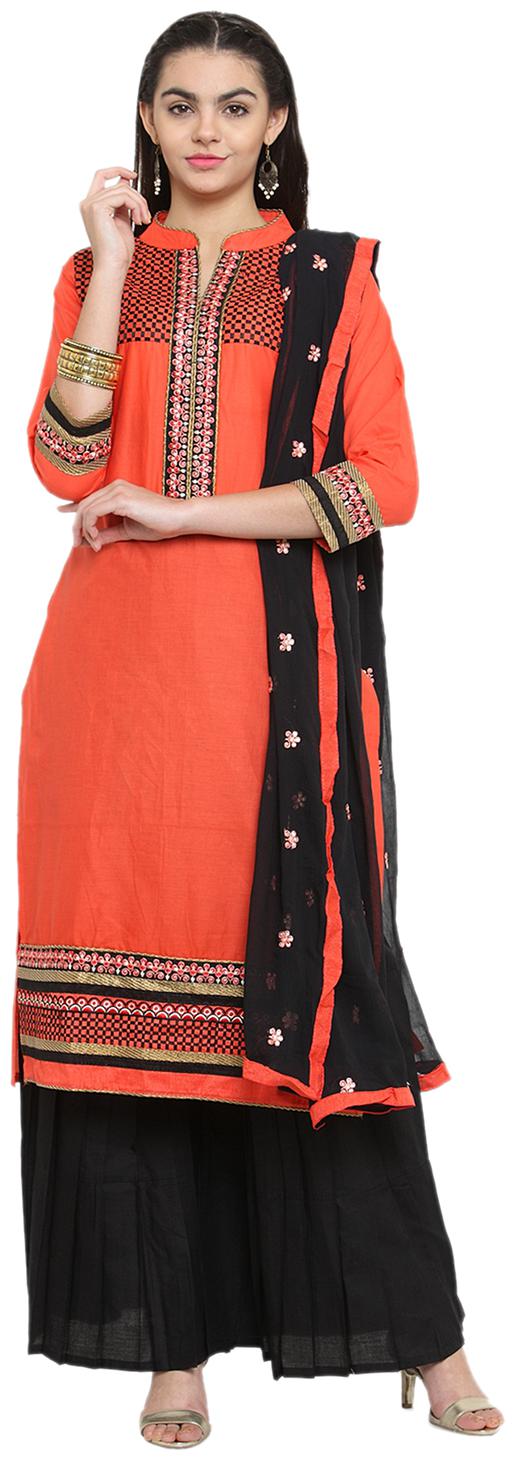 

Kvsfab Peach Pure Cotton Embroiderd Patiala Dress Material