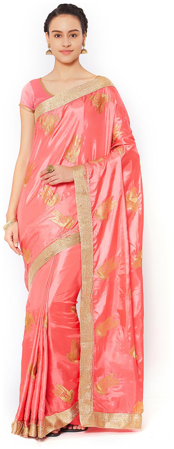 

Kvsfab Pink Color Silk Blend Zari work Saree