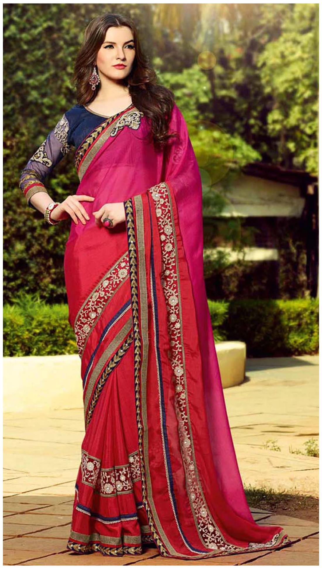 

Kvsfab Pink Embroidered Universal Regular Saree With Blouse With blouse