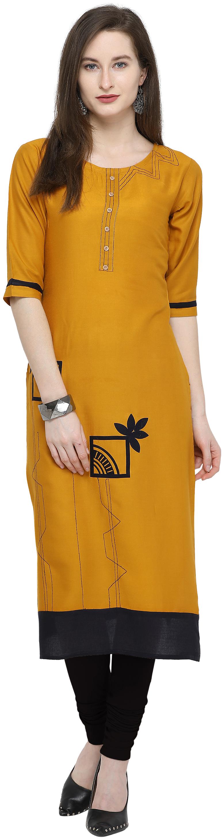 

Kvsfab Women Yellow Solid Straight Kurta
