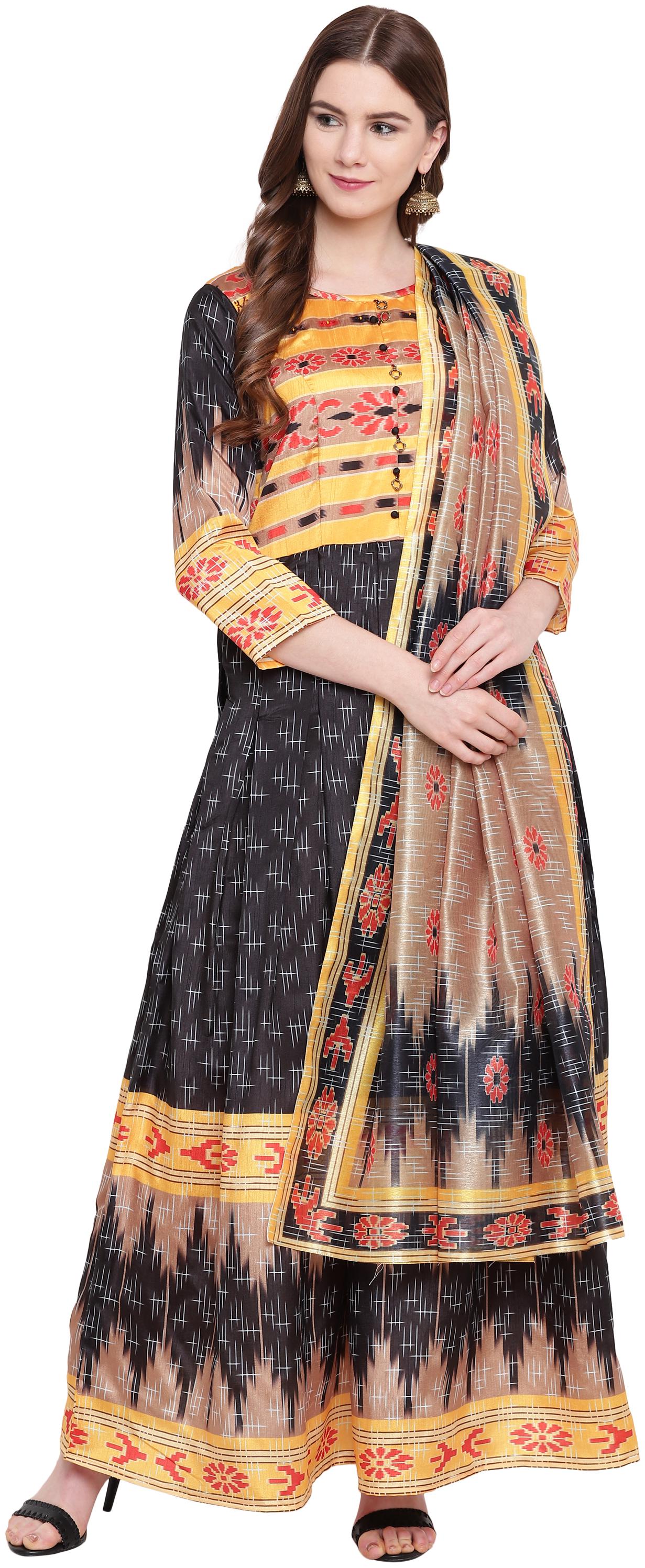 

Kvsfab Silk Blend Multi Color Gown with Dupatta Multi