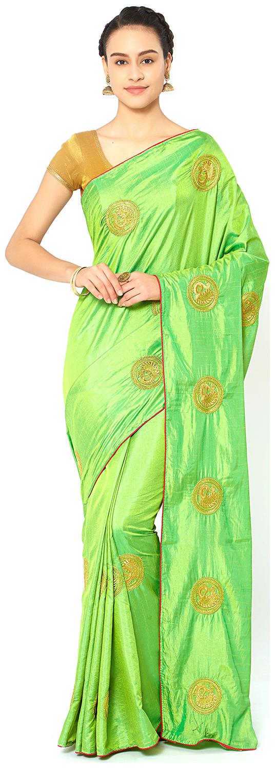 

Kvsfab Silk Blend Pastel Green Zari Work Saree