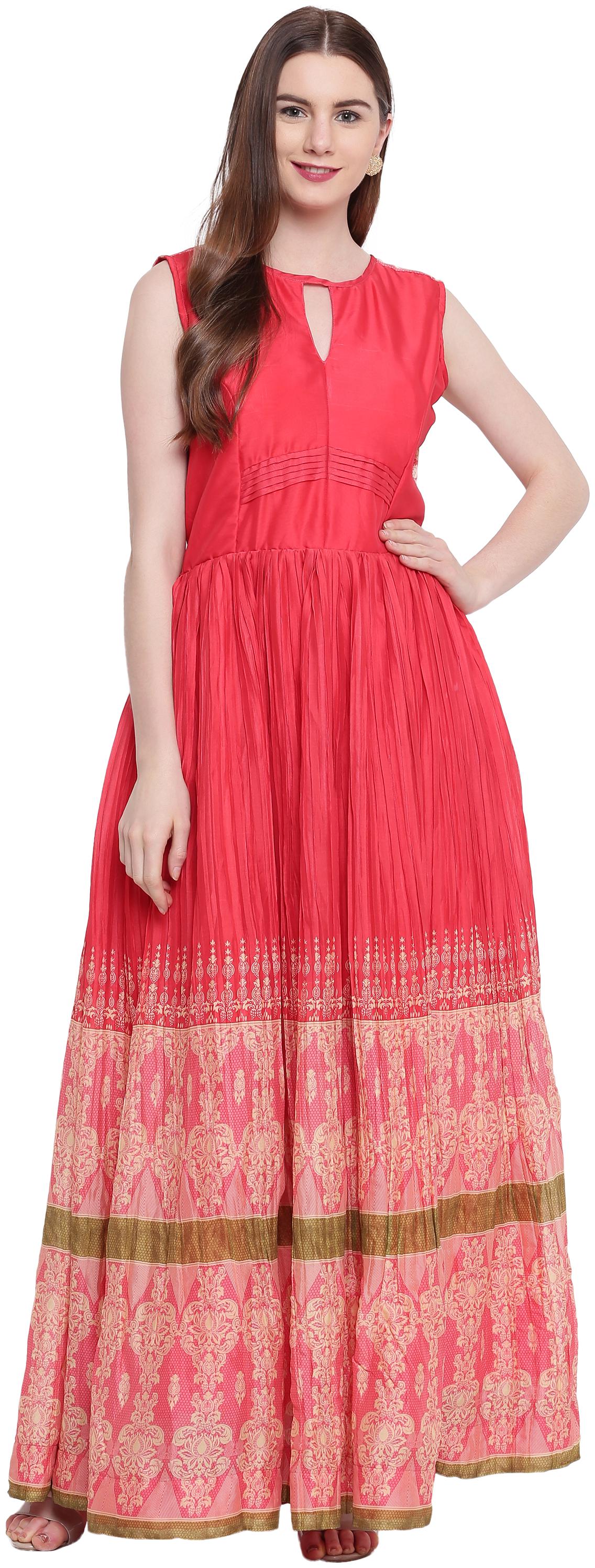 

Kvsfab Silk Pink Kurtas Kurtis Printed