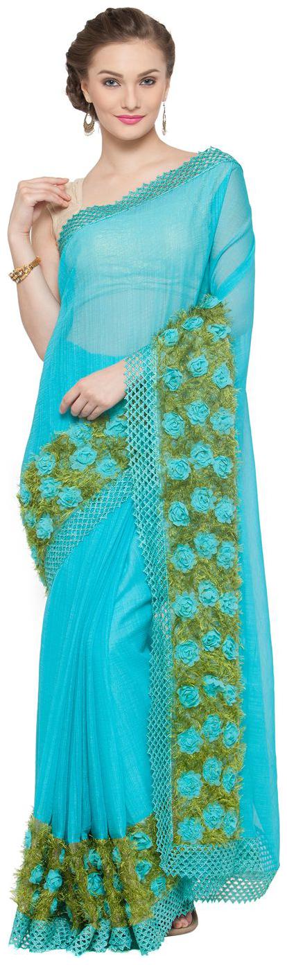 

Kvsfab Blue Solid Universal Regular Saree Without blouse