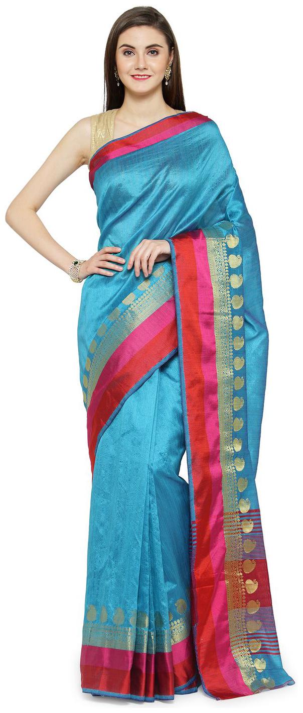 

Kvsfab Turquoise Woven Universal Regular Saree With Blouse With blouse