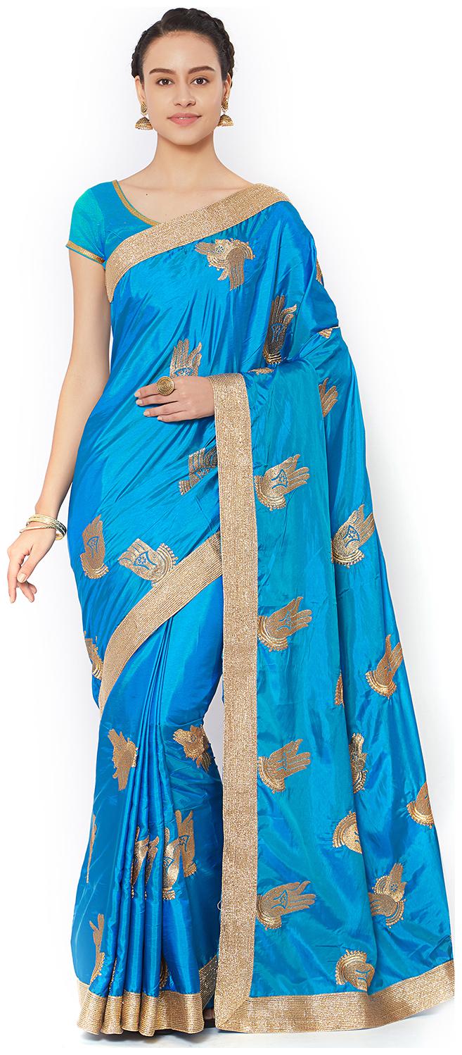 

Kvsfab Turquoise Color Silk Blend Zari work Saree