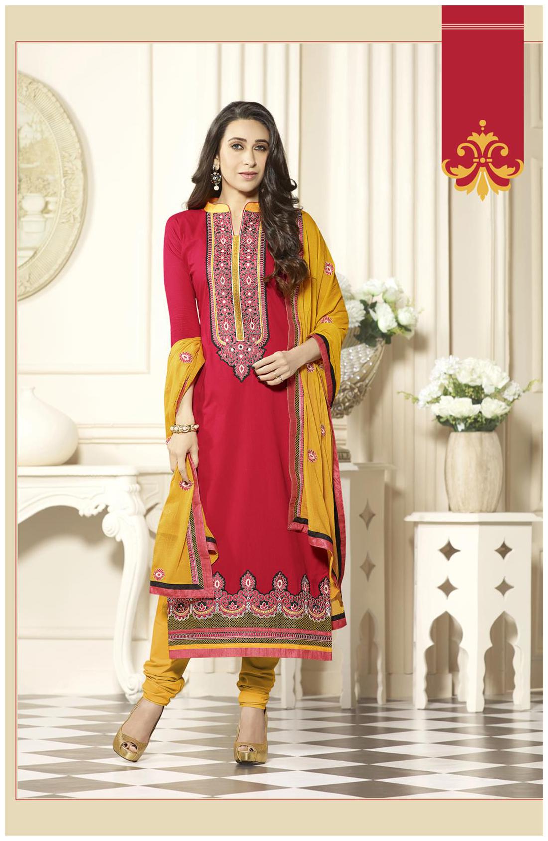 

KVSFAB Un-Stitched Pure Cotton Peach Embroidered Chudidar Ladies Suit