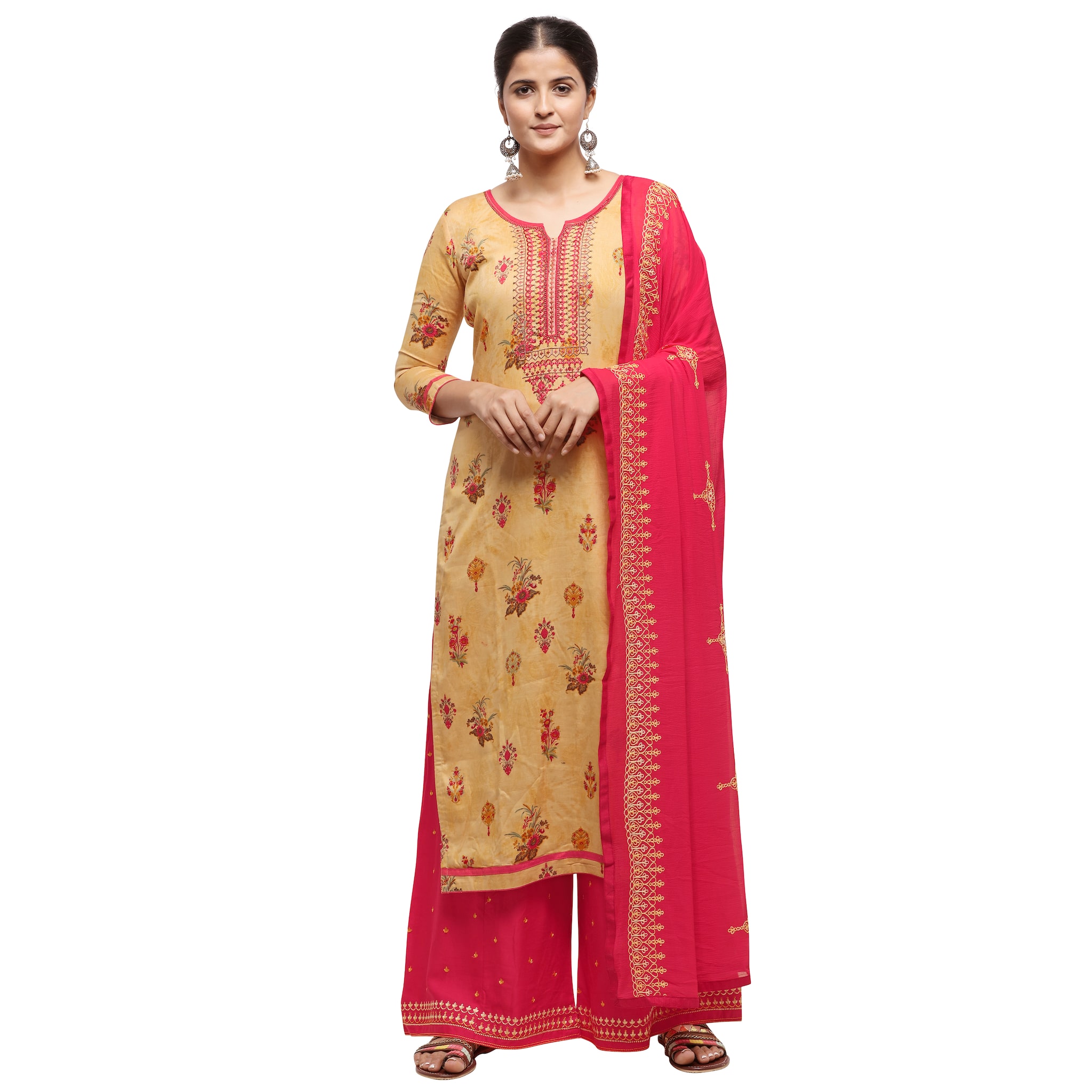 

Kvsfab Yellow Unstitched Kurta with bottom dupatta With dupatta Dress Material