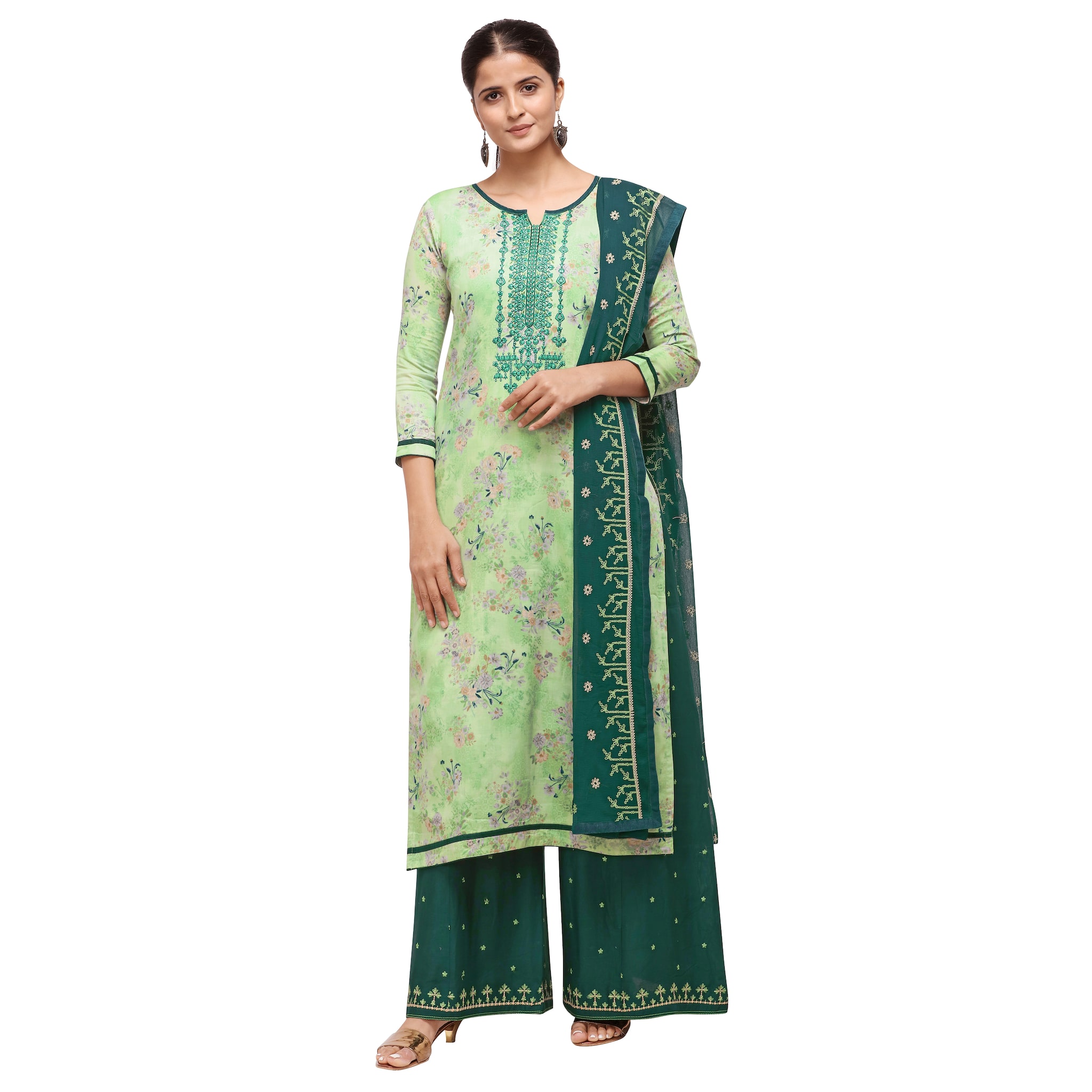 

Kvsfab Green Unstitched Kurta with bottom dupatta With dupatta Dress Material