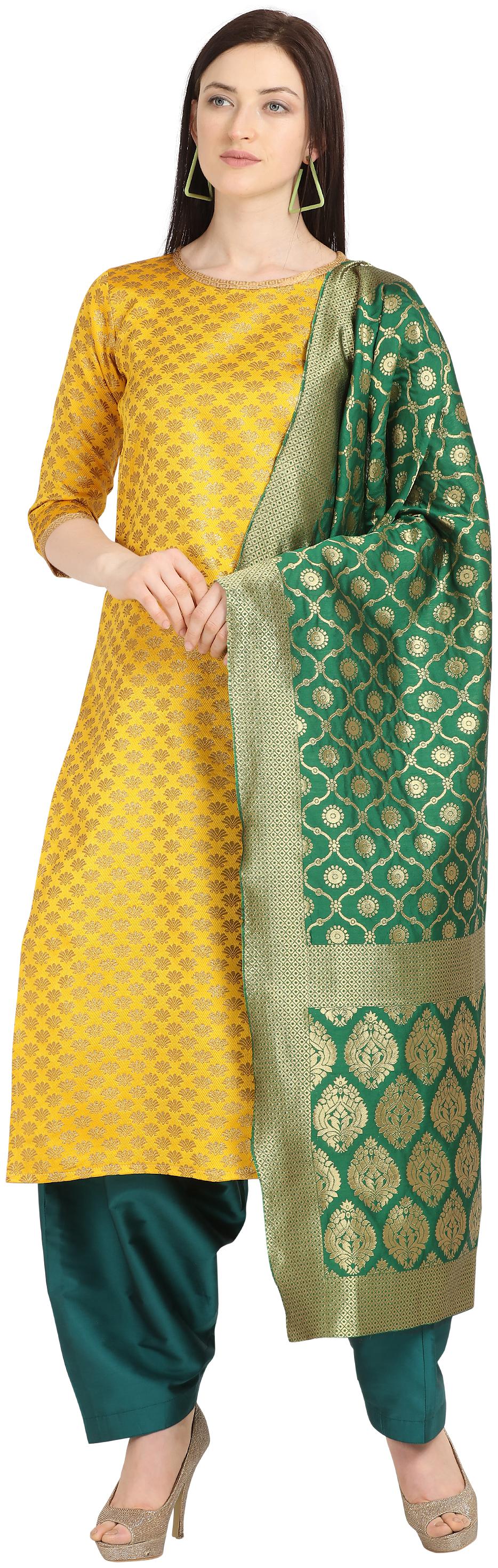 

Kvsfab Yellow Unstitched Kurta with bottom dupatta With dupatta Dress Material