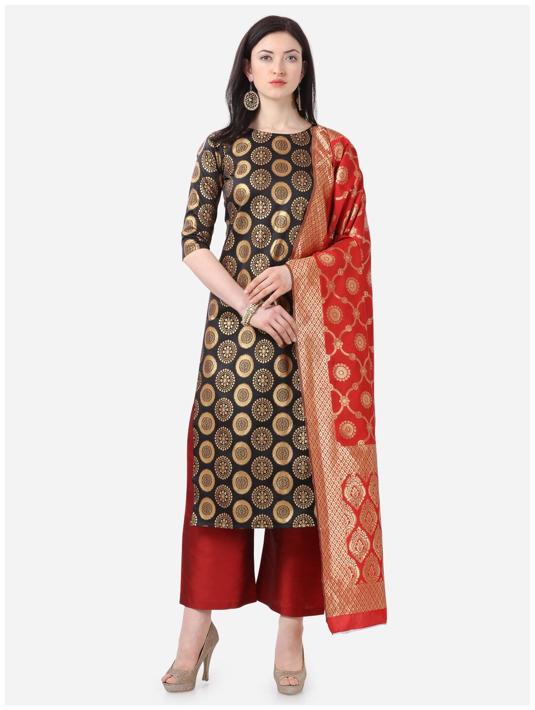 

Kvsfab Black Unstitched Kurta with bottom dupatta With dupatta Dress Material