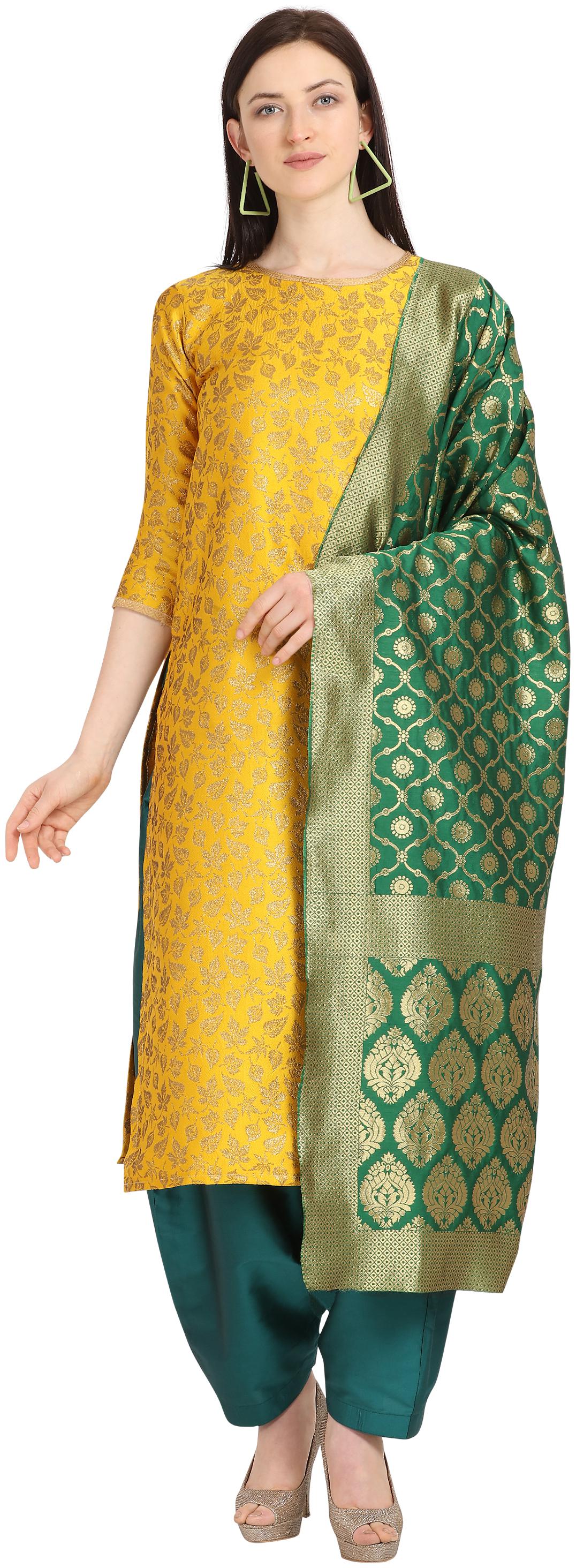 

Kvsfab Yellow Unstitched Kurta with bottom dupatta With dupatta Dress Material