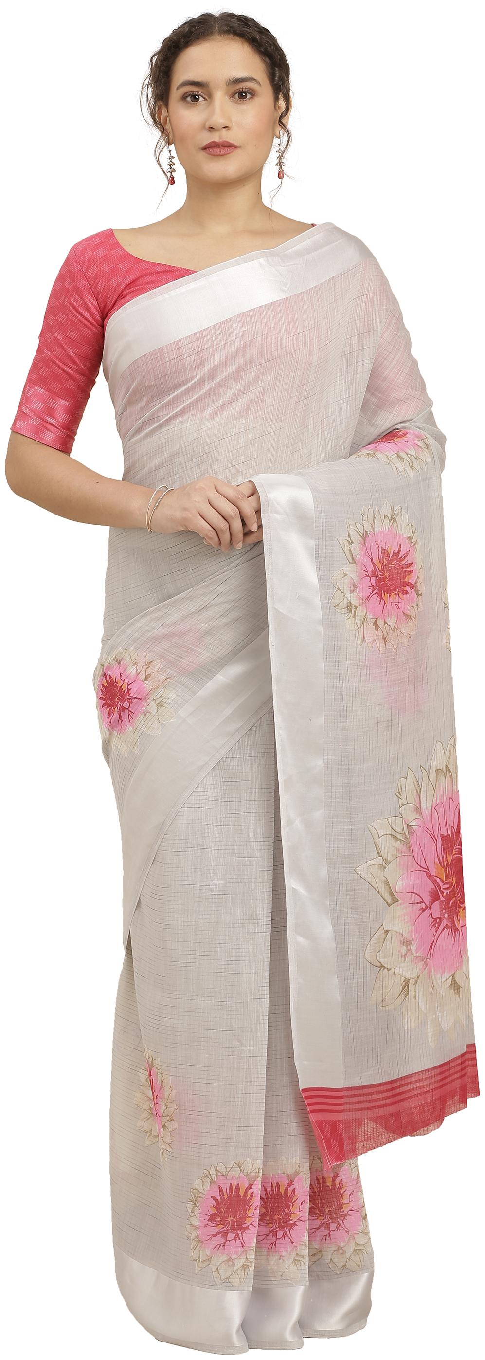 

Kvsfab Women Cotton Blend Grey Regular Saree With Blouse