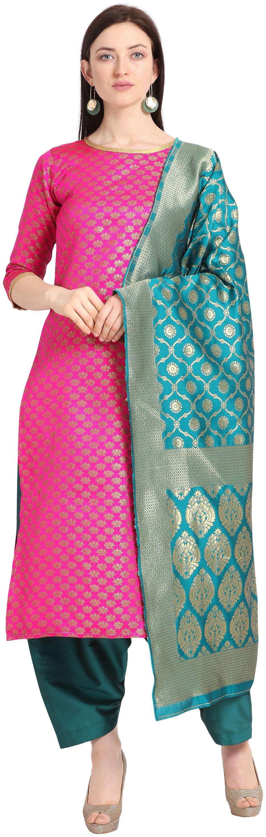 

Kvsfab Pink Unstitched Kurta with bottom dupatta With dupatta Dress Material