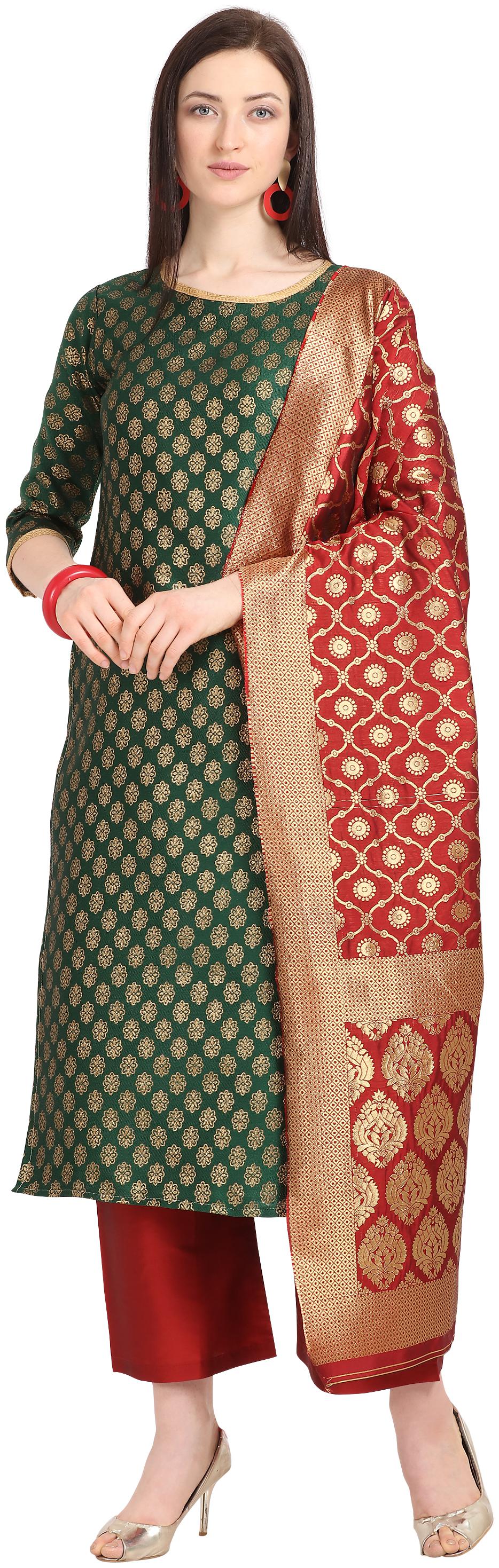 

Kvsfab Green Unstitched Kurta with bottom dupatta With dupatta Dress Material